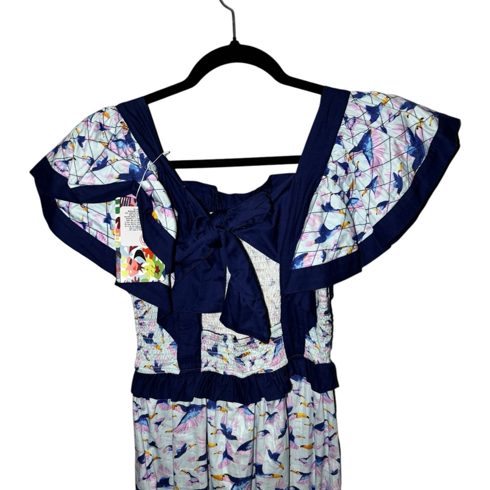Briton Court Toucan Maxi Dress Flutter Sleeve Smocked Cotton NWT Small - Picture 4 of 7
